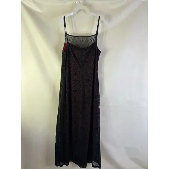 VTG Y2K Sheer Metallic Floral Over Lay Spaghetti Slip Dress Whimsy HOC - Picture 7 of 7
